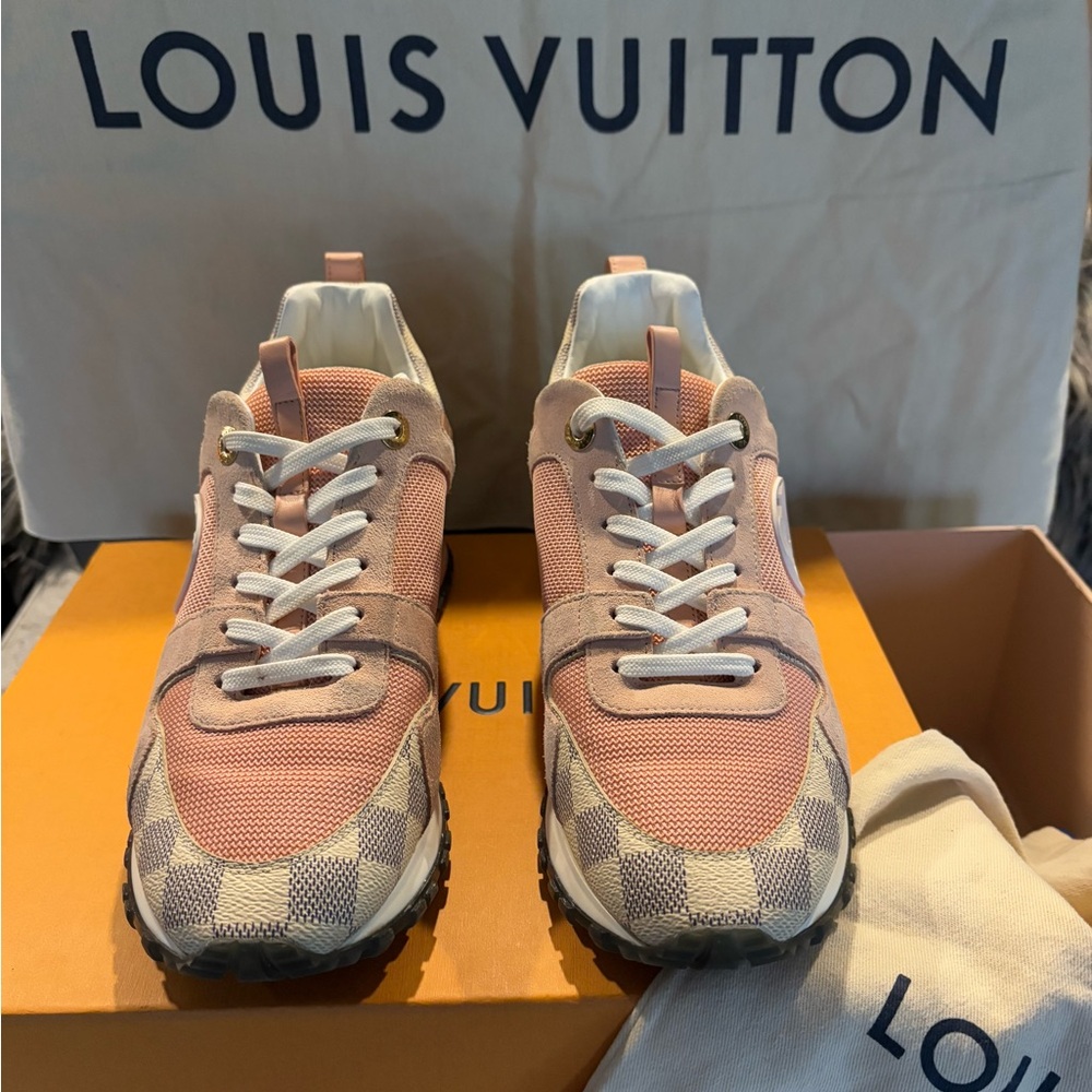 Louis Vuitton Pink and Damier Azur Run Away Sneakers